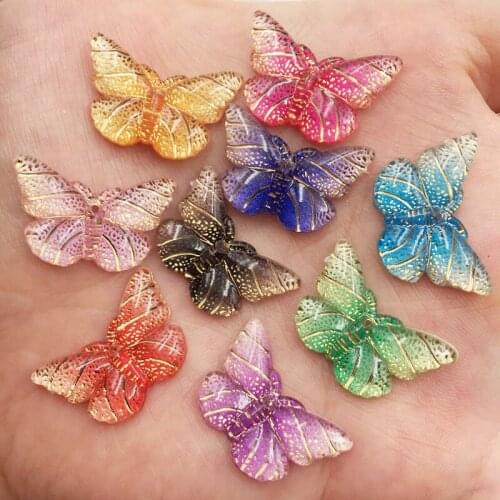 New 40pcs Resin Bling Mix Colorful Butterfly Flatback Rhinestone 1 Hole Ornaments DIY Wedding Applique Craft F751*2