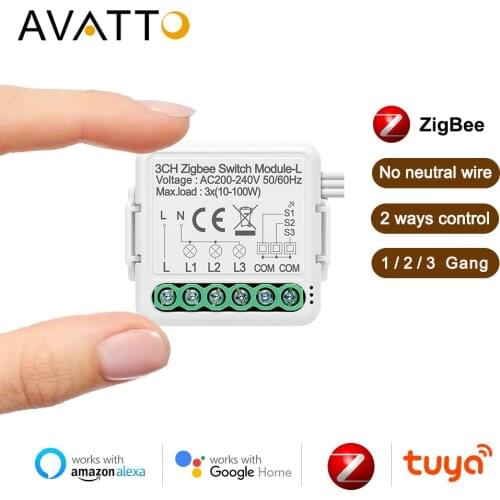 AVATTO Smart Zigbee Switch Module No Neutral Wire Required,Tuya 1/2/3 Gang Switch with 2 Way Control Work with Alexa Google Home