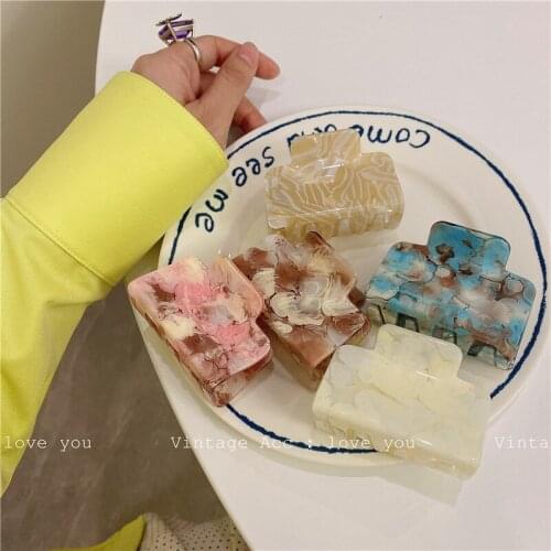 Ins Acetate Hair Claw Clips Geometric Rectangle Clamps Painting Color Shark Clip Medium Size Grab Women Hair Accessories