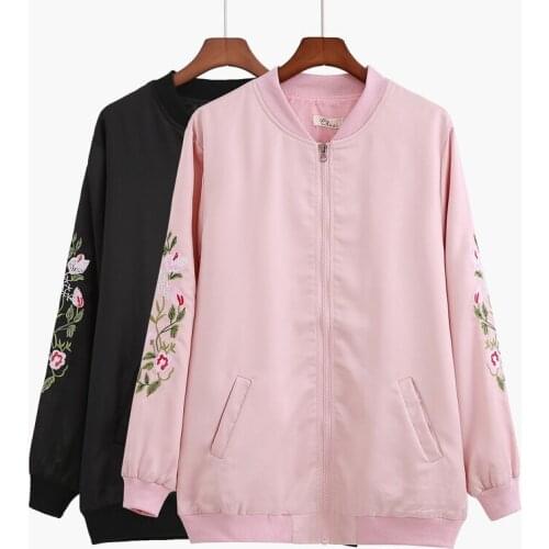 Plus Size 2019 Spring New Women Short Jacket Casual Fashion Loose Zipper Long-sleeve Pocket Embroidered Jacket Coat Top Outwear