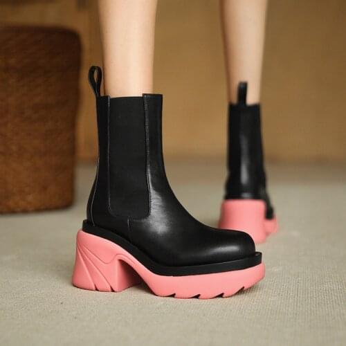 Female Platform Boots Womens Shoes Two Styles Available Ankle Boots Motorcycle Boots Increase 4.5CM Botas Zapatos De Mujer