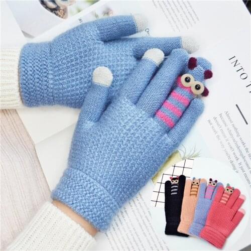 Women Men Kids Touch Screen Autumn Winter Korean Knitted Full Finger Lovely Monster Warm Student Split Couple Mittens Gloves