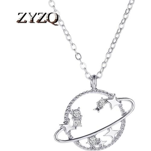 ZYZQ New Hollow Planet Necklace Clavicle Chain Simple Cubic Zirconia Small Universe Set Chain Couple Accessories