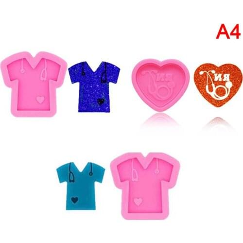 1/3pcs/set DIY Crafts Nurse Shirt Love Heart Crystal Epoxy Resin Mold Stethoscope Keychain Pendant Casting Silicone Mould