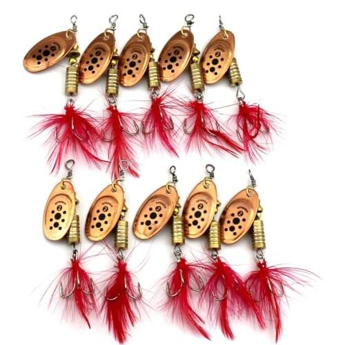 10Pcs New Metal Spoon Spinnerbait Fishing Lures With Red Feather Hooks Wobbler Sequins Baits 6.5CM 5.3G