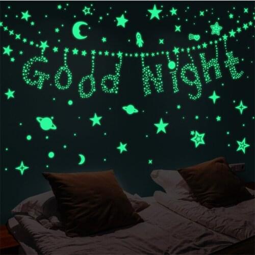100pcs 3D Star Wall Sticker Energy Storage Fluorescent Luminous Bedroom Ceiling Home Decoration Decal boy or girl house decor