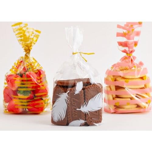 100PCS Plastic Biscuit Cookie Gifts Packaging Bags Bakery Cookies Snack Biscuit Candy Popcorn Gift Bag for Birthday Wedding