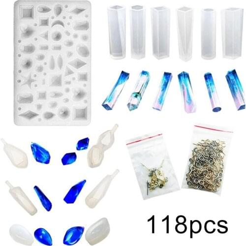 118Pcs Pendant Silicone Casting Molds Tools Set with Storage Bag ScrewTwist Drill for Craft Jewelry Necklace Bracelet Making Mol