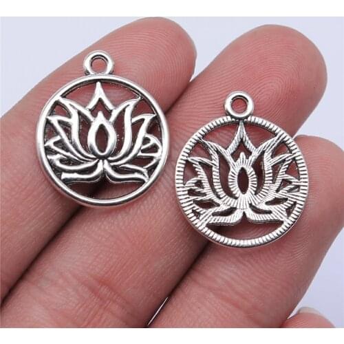 20pcs 19x19mm Antique Silver Plated Round Lotus Charm Pendant For Jewelry Making DIY Jewelry Findings