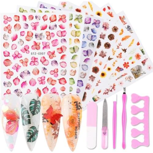 1pc Nail Sticker Leaf Flower 3D Nail Art Decal Sliders For Nails Butterfly Realistic Flowers Wrap Tattoo Decor Tools JISTZC01-11
