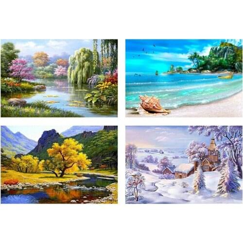 4 Pack 5D Diy Diamond Painting By Number Kits Full Drill Four Seasons Landscape Cross Stitch Rhinestone Embroidery Paintings Fou