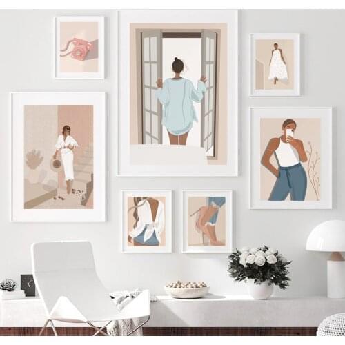 Abstract Fashion Girl Boho Vintage Minimalist Wall Art Canvas Painting Nordic Posters And Prints Pictures For Living Room Decor