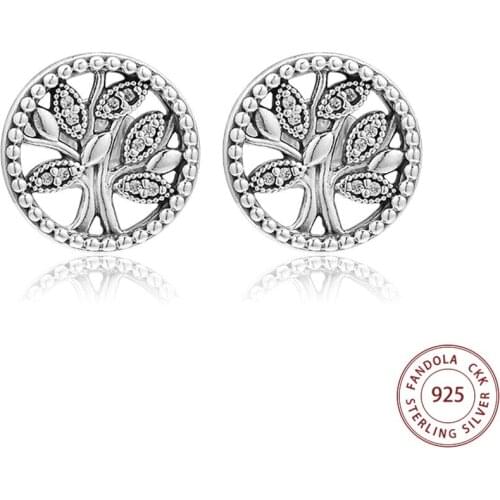 CKK 925 Sterling Silver Sparkling Family Tree Stud Earrings for Women Earings Fashion Jewelry bijoux femme