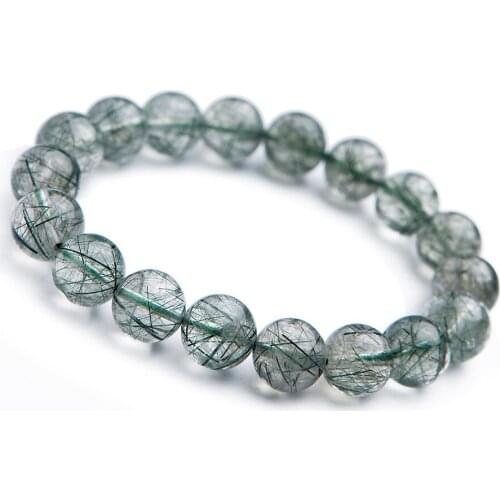 14mm Genuine Green Natural Rutilated Quartz Bracelets Women Men Stretch Clear Crystal Round Bead Bracelet