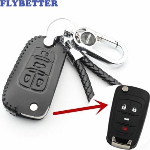 FLYBETTER Genuine Leather 4Button Key Case Cover For Chevrolet Malibu/Cruze/Camaro/Equinox/Sonic For Buick Car Styling (B) L2191