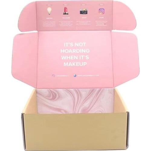 Custom Logo Cheap Garment Pink Corrugated Box Hair Bundle Mailer Box Packaging with Satin for Bikini Cups Drug Bottle Jar Food
