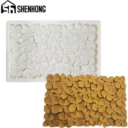 SHENHONG Milky Fondant Molds Silicone Cake Mold Hydrangea Flower Border Decorating Tools Gumpaste Dessert Baking Pan