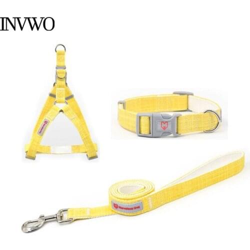 INVWO Dog Breathable Collar Leash and Harness Sets Comfortable Quick Release Fabric Sets Jogging Running Soft Safe Lead Set