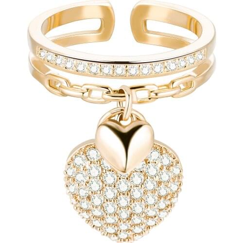 Cute Heart Charms Cubic Zircon Ring Gold One Size Adjustable Rings For Women Party Fashion Jewelry Valentines Day Gifts 2021