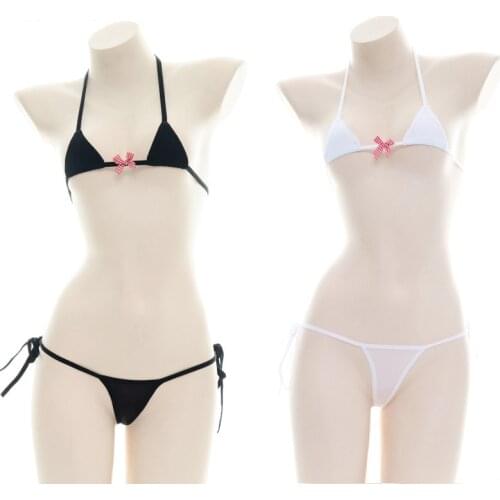 Japanese Cute Micro Bikini Mini Bra and Panty Set Underwear Women Girls Erotic Kawaii Ddlg Lingerie Anime Cow Cosplay Outfit New