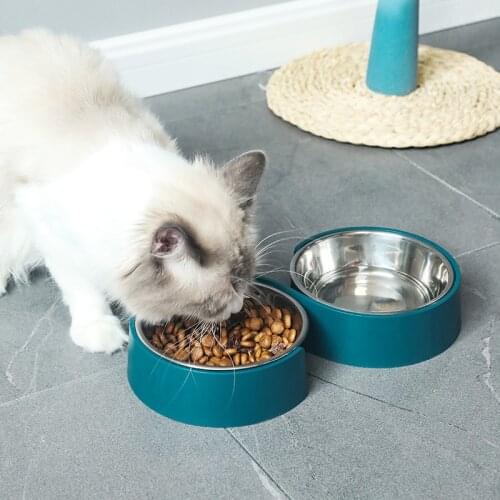 Cat Dog Feeders Bowl Stainless Steel Food Dishes S-shaped Double Bowls Pet Food Water Bowl Pet Supplies Dog Cat Feeding Bowl