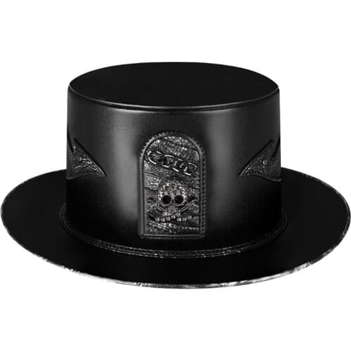 Steampunk Costume Plague Doctor Hat Leather Top Flat Hat for Adults Teens Halloween Props Cosplay Party Gift Supplies