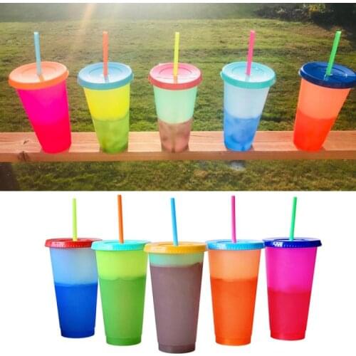 Color Changing Tumblers With Lid And Straw 700ml Reusable Cold Drink Color Changing Cups Juice Coffee Mug Summer Water Tumbler