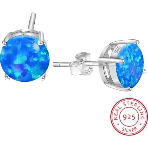 Cute Round Stone Silver Color Stud Earrings Charm Multicolor Fire Opal Earring Rainbow Crystal Zircon Wedding Earrings For Women