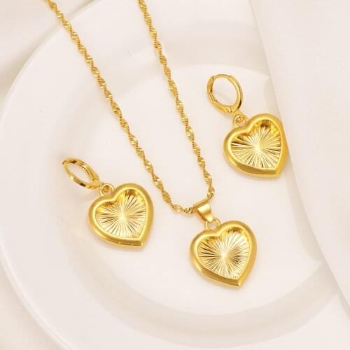 Gold Dubai india Fashion Jewelry Sets Necklace heart Shape Pendant Earrings Jewelry Bridal Wedding Jewelry Party Gifts