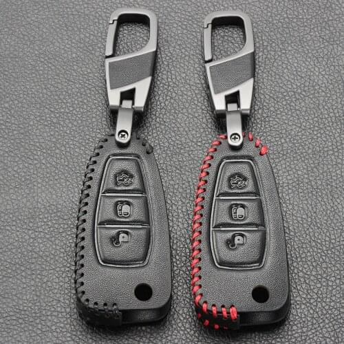 Fashion Men Keychain 3 Button Leather Car Key Case Fob Key Cover For Ford Focus C-Max Mondeo Kuga Fiesta Car Key Shell