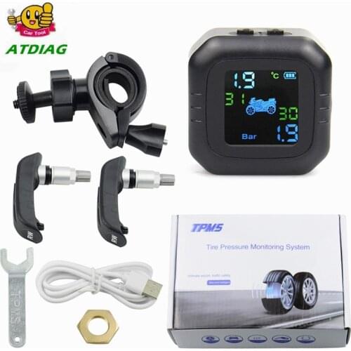 Motorcycle TPMS Motor Tire Pressure Tyre Temperature Monitoring Alarm System with 2 External Sensors USB Solar Charging motos