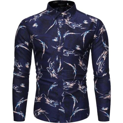 Mens Long Sleeve Printed Shirt Personality Fashion Slim Fit Male Social Dress Shirt For Men Apparel Comfort Tops S-2XL
