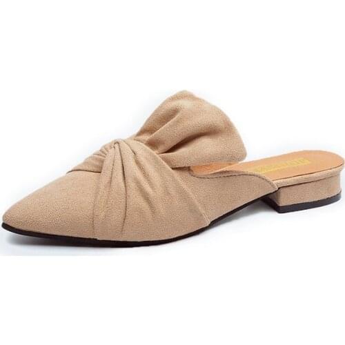 Woman Slipper Mules Summer Women Slippers Flock Bow-Knot Flats Fashion Pointed Toe Ladies Office Shoes Slides