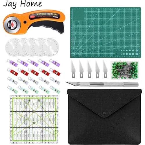 135Pcs Rotary Cutter Kit 45mm Fabric Cutting Mat Patchwork Ruler Carving Knife Sewing Clips Straight Pins for Sewing Quilting