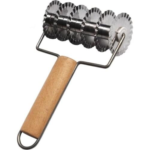 Stainless Steel+Wooden Pull Net Wheel Knife Pizza Pastry Lattice Roller Cutter Pizza Pastry Lattice Roller Cutter Craft
