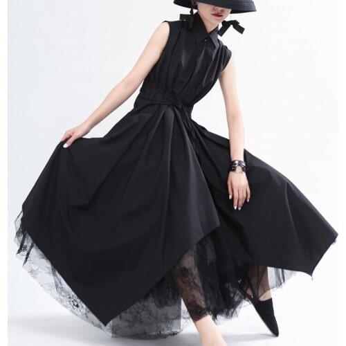 2021 New White Blouse Skirt Dark Black Wind Over The Knee Dress Irregular Yamamoto Simple Sleeveless Dress Summer Coycodon