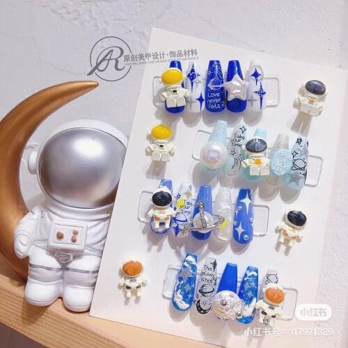 2021 New Trendy Moon Star Sun Space Planet 3D Adhesive Nail Art Stickers Delicate 5D Soft Embossed Reliefs Nail Decorations 1pc