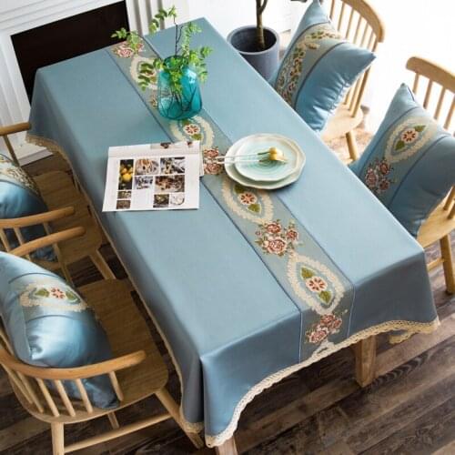 Dining Table Cloth Embroidery Flowers Tablecover Home Decor Fabric Luxury Classical Wedding Party Hotel Coffee Table Tablecloth