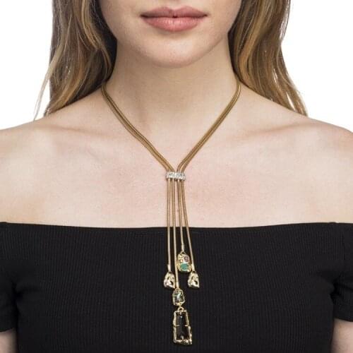 Exaggerated irregular long necklace inlaid with colored zircons