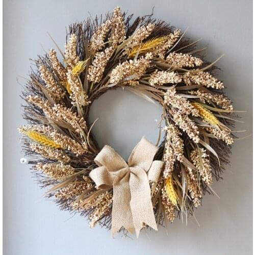 Autumn Fall Wreath Front Door Wreath Harvest Wheat Ears Grain Garland for Wedding Wall Home Farmhouse Thanksgiving Decor