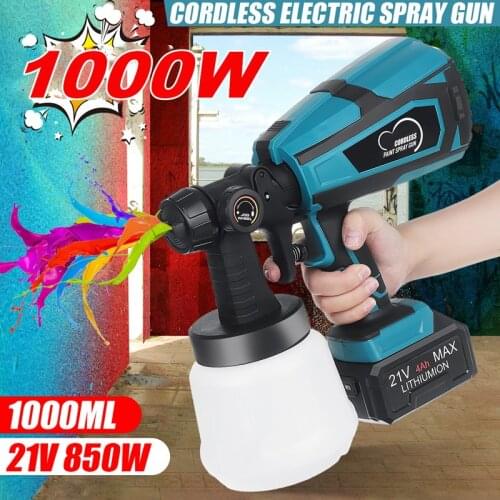 21V 1000ml Cordless Electric Spray Gun 850W High Power Home Electric Paint Sprayer 1.8mm Nozzle Easy Spraying Portable Paint Gun