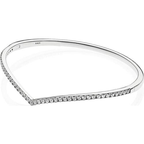 Authentic S925 Shimmering Wish With Crystal Bangle Bracelet fit Lady Bead Charm DIY Jewelry