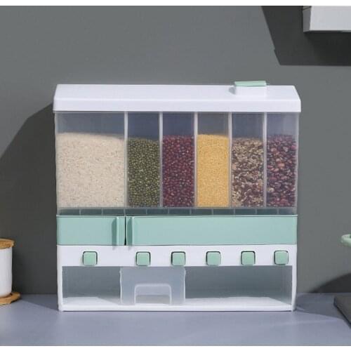 Sub-Grid Rice Bucket Kitchen Cereal Container Household Transparent Wall Shelf Grain Dispenser Storage Box Food Storage