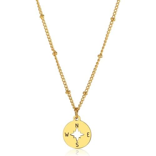 Gold Color Compass Charm Pendant Necklace for Men Women Dainty Stainless Steel Satellite Chain Fashion Choker Jewelry DDN256