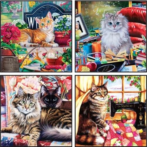Counted Cross Stitch Kits Needlework Embroidery - 14 ct Aida DMC Color DIY Arts Handmade Home Decor - Cute Kitties Collection