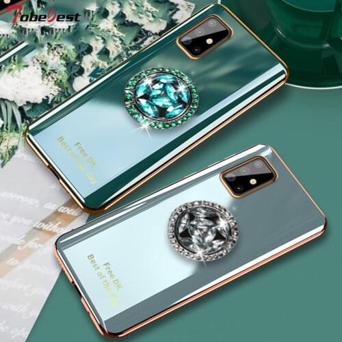 360 Diamond Finger Ring Plating Silicone Phone Case For Samsung Galaxy A51 A71 A01 A11 A21 A21S A31 A41 A81 A91 Soft TPU Cover