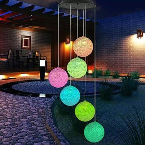 LED Solar Powered Christmas Snowball Wind Chimes Light Home Garden Hanging Lamp Outdoor Decoration Solar Wind Chimes New