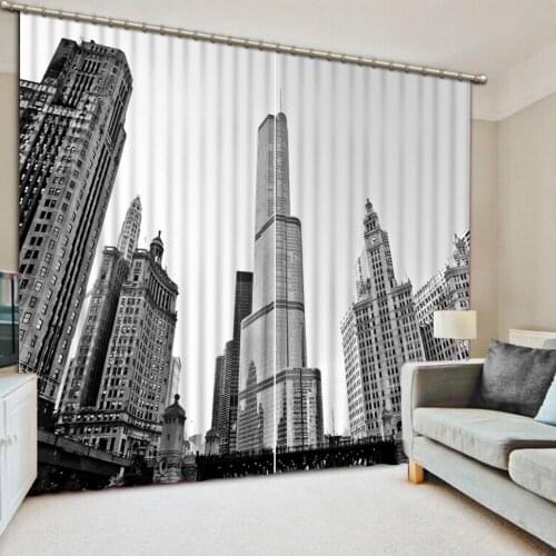 Top Quality 3D Print City Landscape Window Blackout Curtains Water Proof 3D Curtains for Living Room Customizable Size CL-015