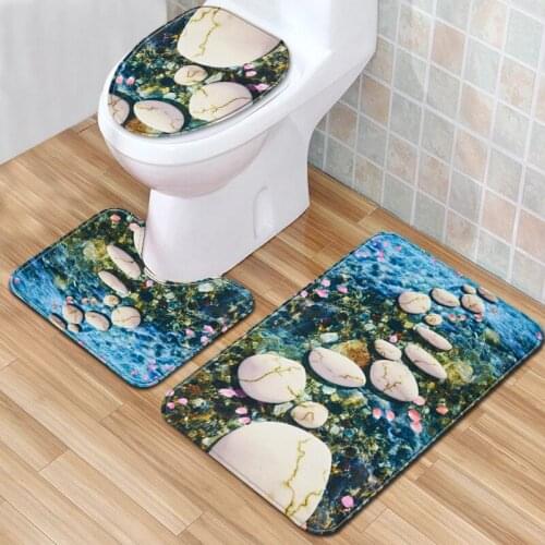 T HD Printing Stone 3 Piece Bathroom Mat Set Anti Slip Bath Mat Water Absorption Carpet for Home Decor Toilet Mat Set