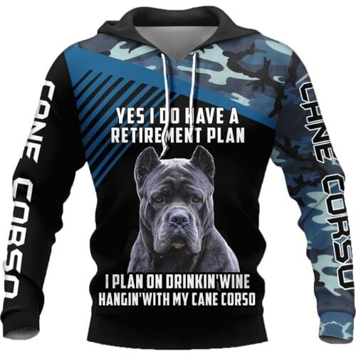 CLOOCL Cane Corso Printed Hoodies Navy Camouflage Retirement Plan Hoodie Shirts Personality Animals Pets Pocket Hooded